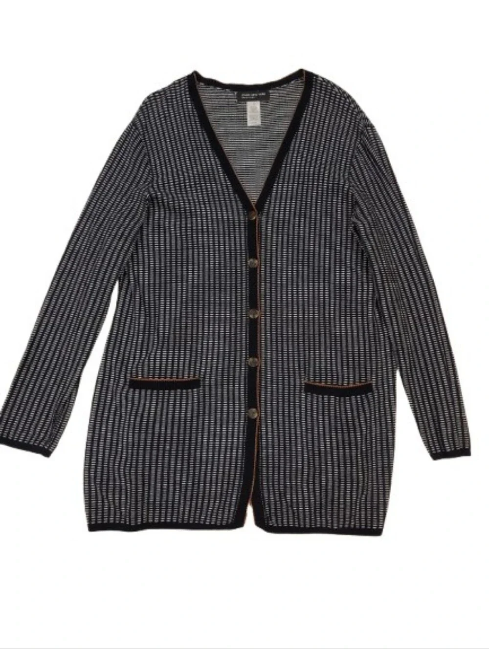Jones New York Black and White Knit Long Cardigan - Picture 3 of 9